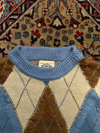 Vintage 316 Standard Argyle Knit Chunky Fuzzy Textured Crewneck Sweater - L