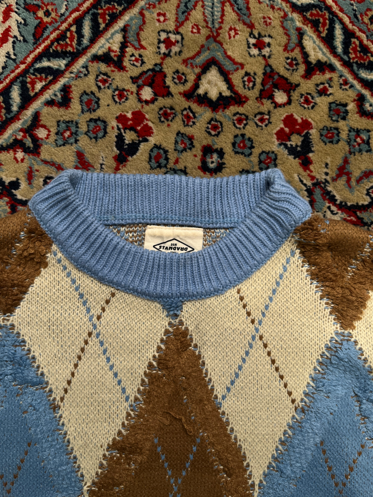 Vintage 316 Standard Argyle Knit Chunky Fuzzy Textured Crewneck Sweater - L
