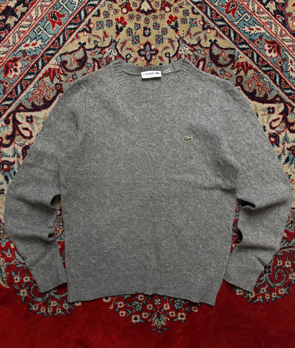 Lacoste Grey Cable Knit Crewneck Sweater - S