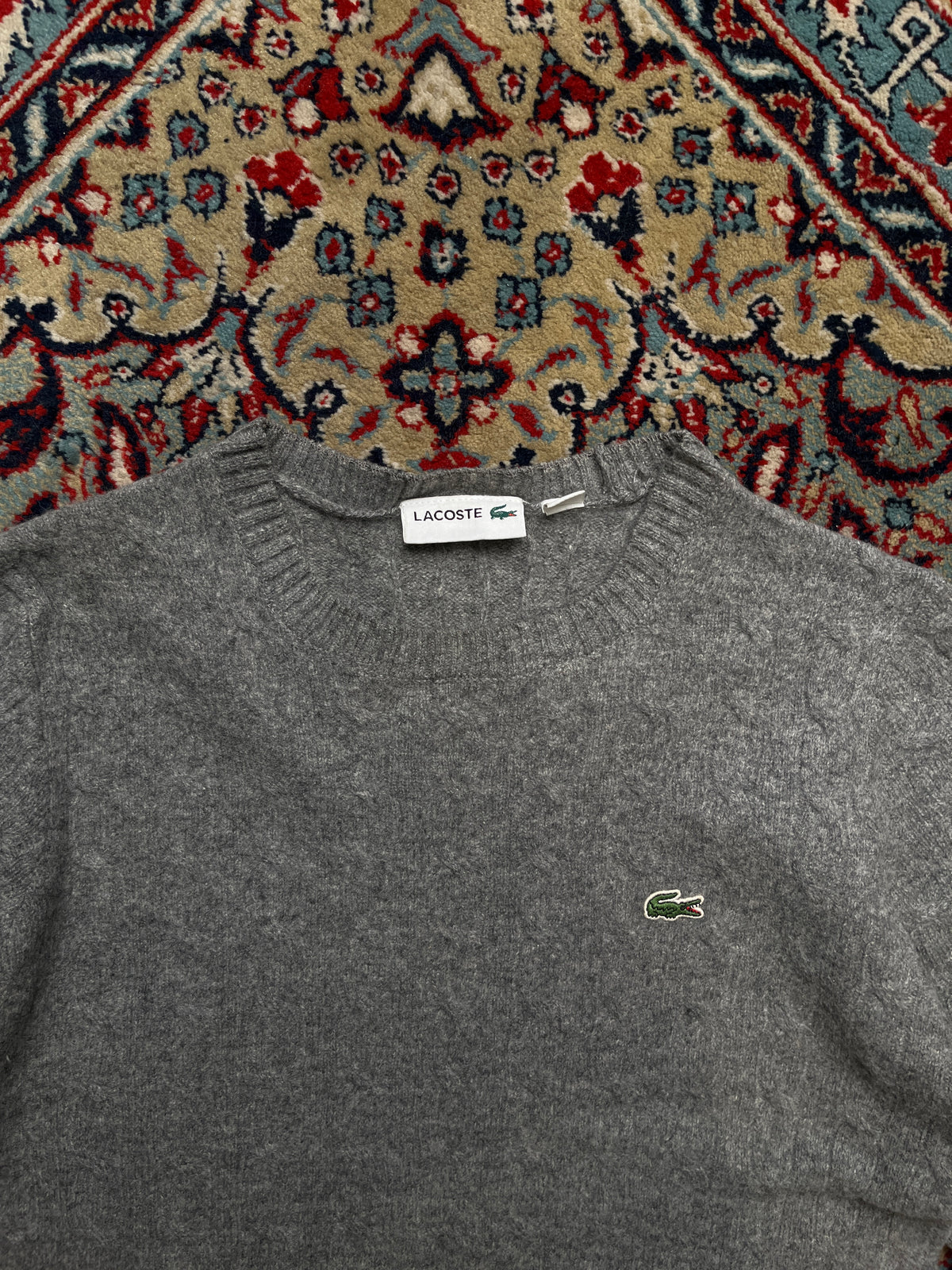 Lacoste Grey Cable Knit Crewneck Sweater - S