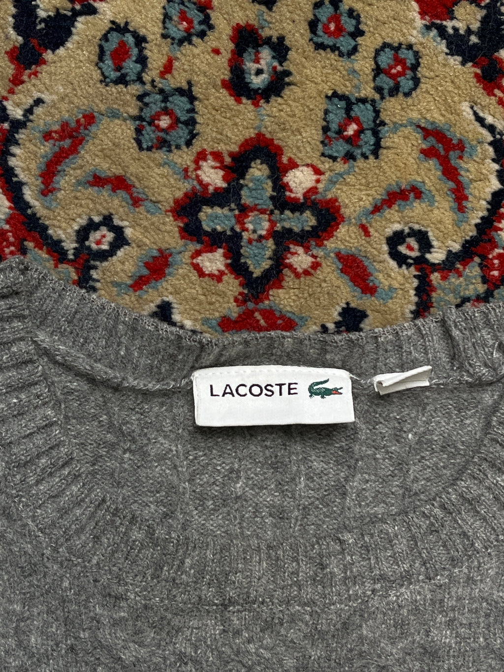 Lacoste Grey Cable Knit Crewneck Sweater - S