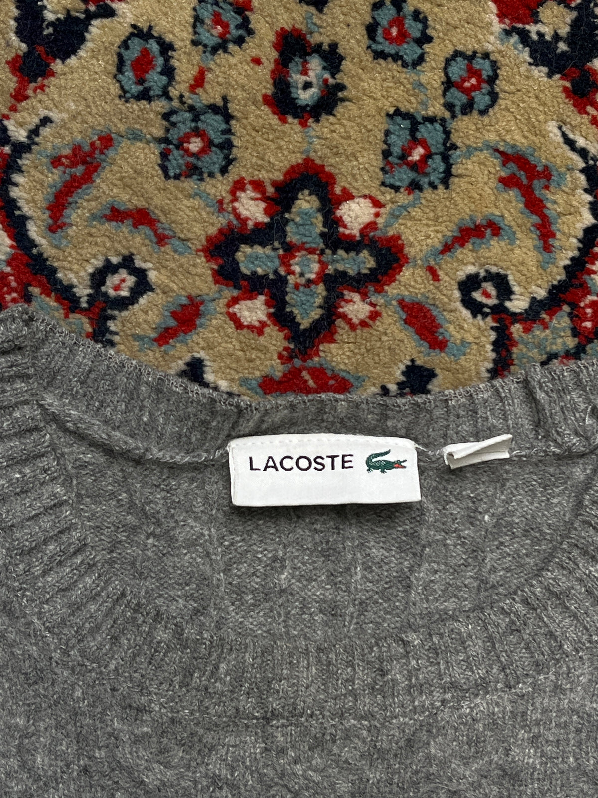 Lacoste Grey Cable Knit Crewneck Sweater - S