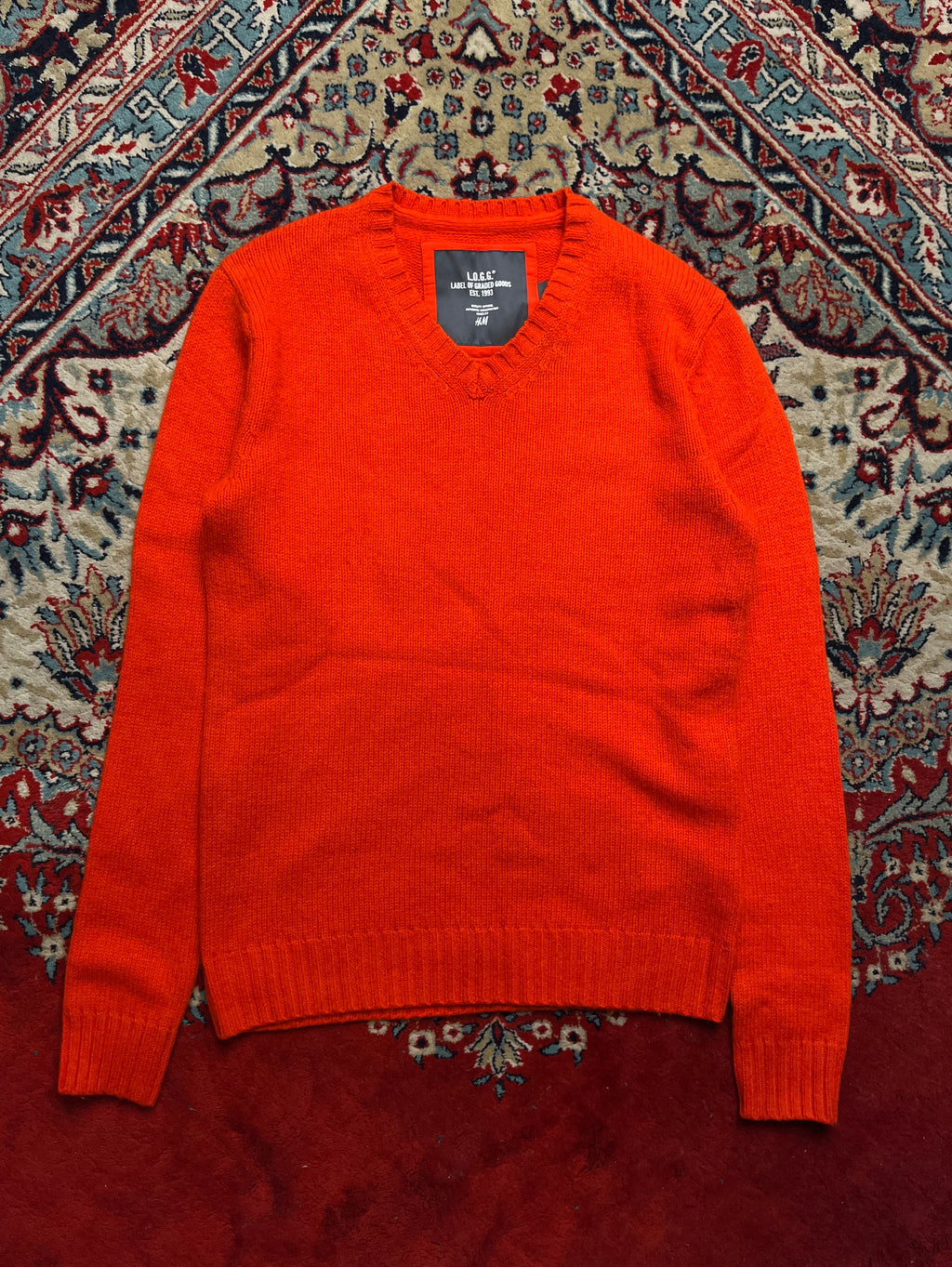 H&M L.O.G.G. Orange Wool V-Neck Sweater - M