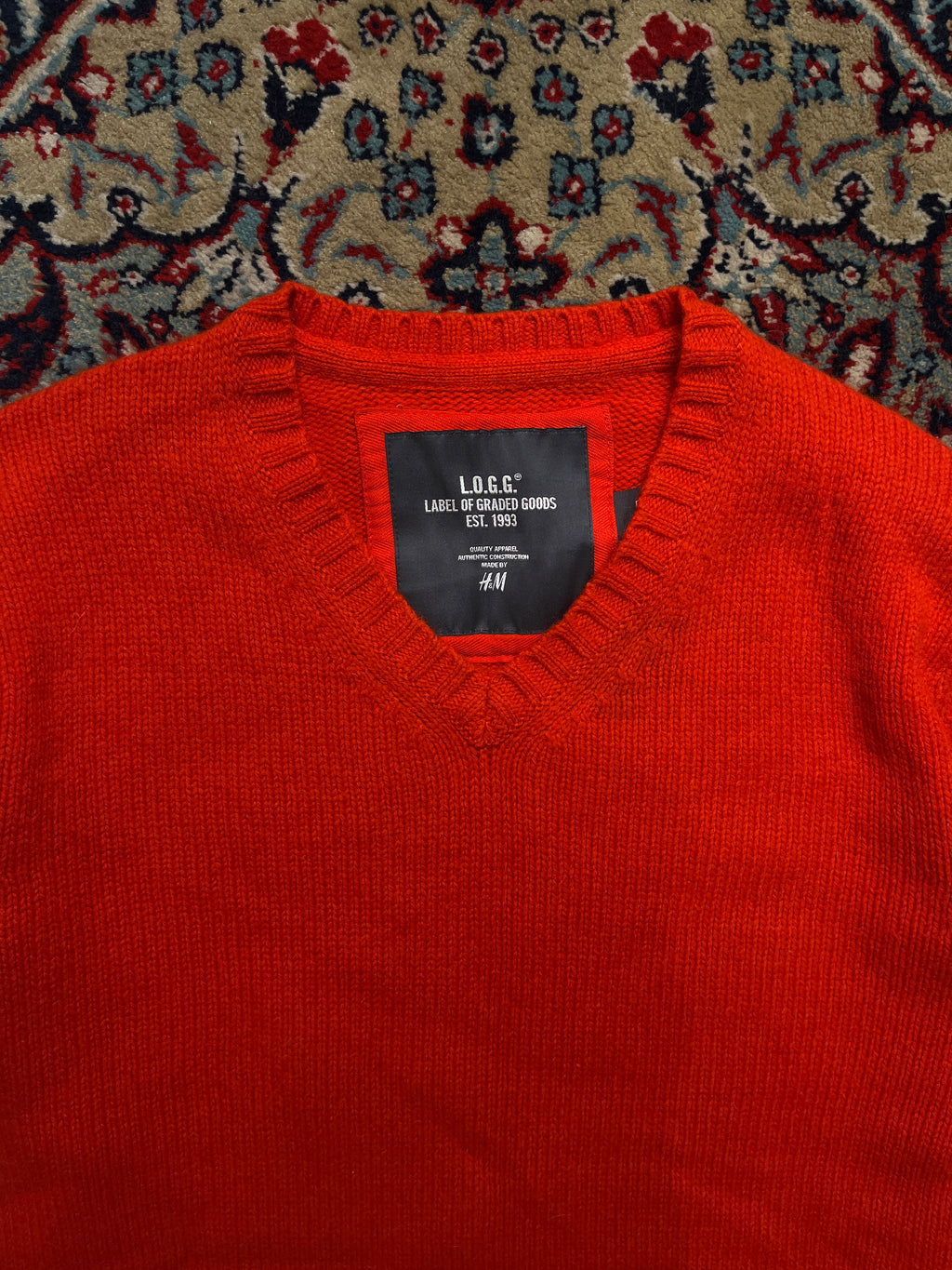 H&M L.O.G.G. Orange Wool V-Neck Sweater - M