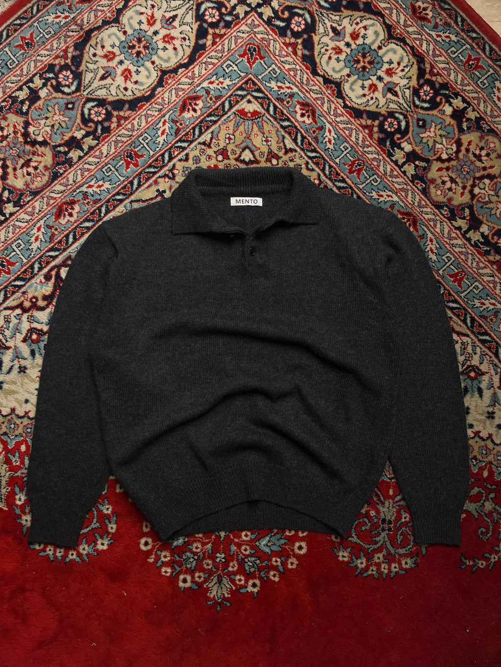MENTO Charcoal Grey Knit Polo Sweater - M