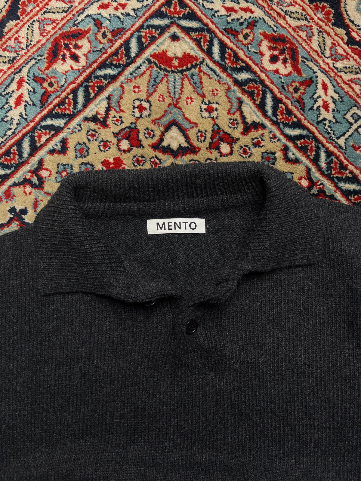 MENTO Charcoal Grey Knit Polo Sweater - M