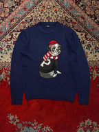 SPAO Navy Blue Bulldog Graphic Intarsia Knit Crewneck Sweater - M