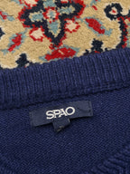 SPAO Navy Blue Bulldog Graphic Intarsia Knit Crewneck Sweater - M