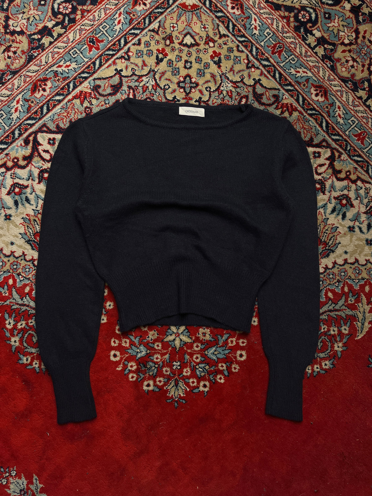 ORDINAIRE Black Boatneck Fitted Waist Knit Sweater - L