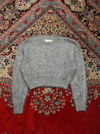 STAND J Grey Brushed Mohair-Style Cropped Crewneck Knit Sweater - M