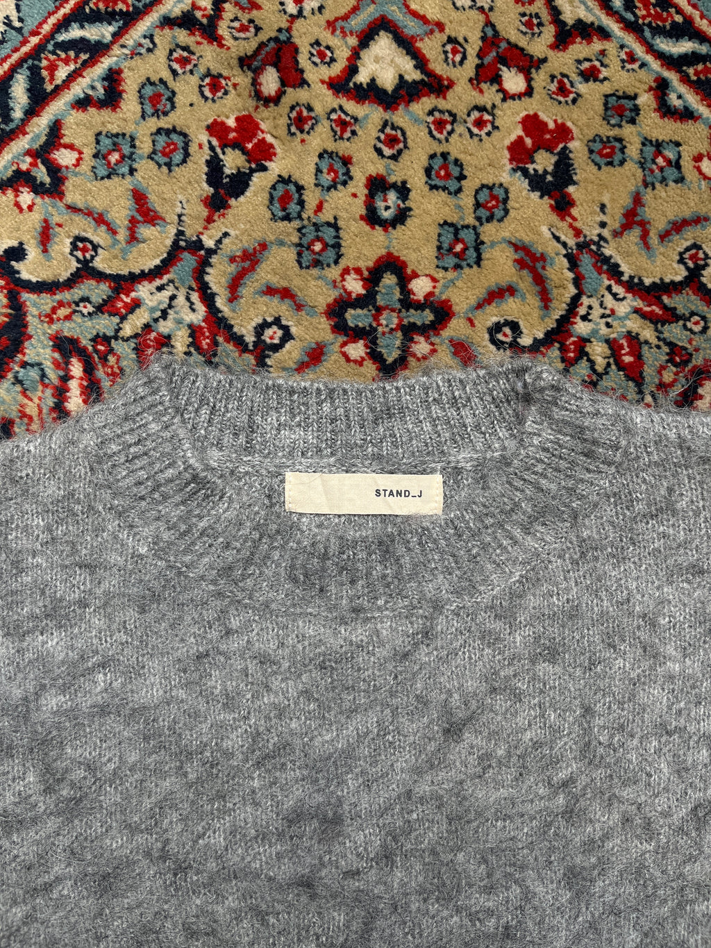STAND J Grey Brushed Mohair-Style Cropped Crewneck Knit Sweater - M