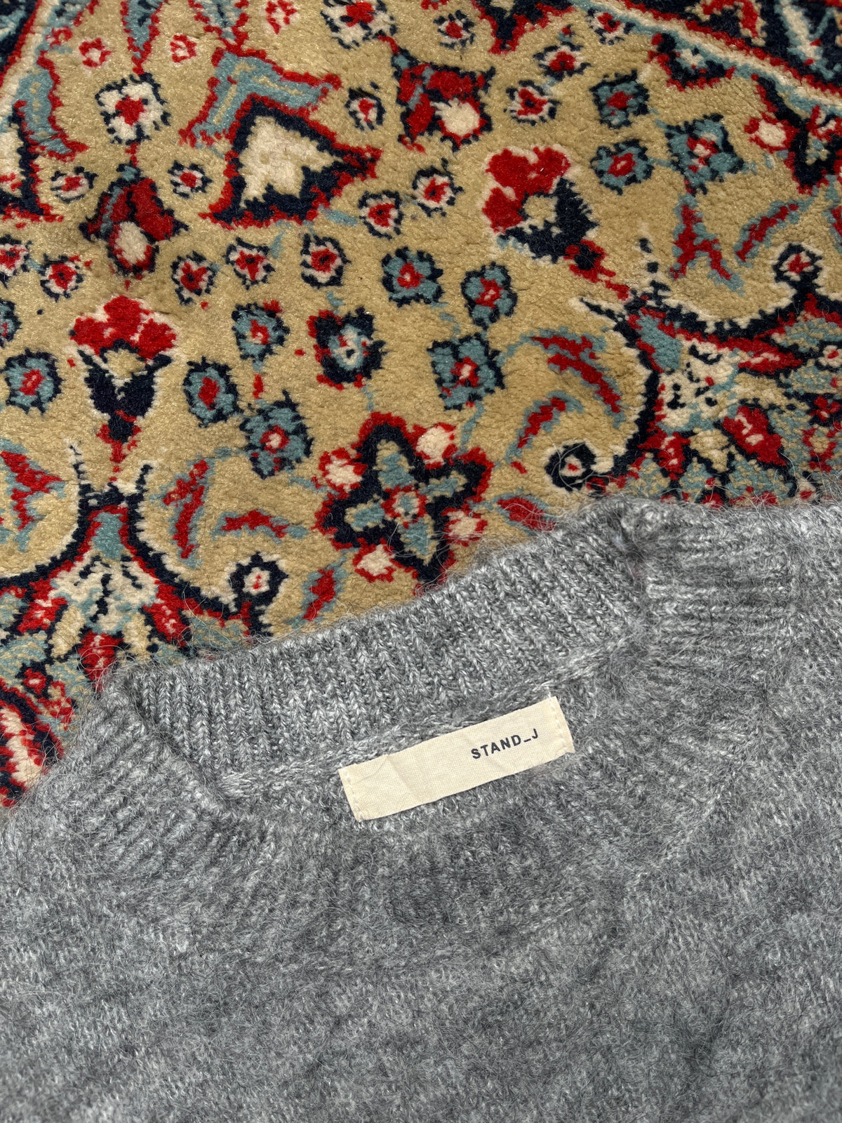 STAND J Grey Brushed Mohair-Style Cropped Crewneck Knit Sweater - M