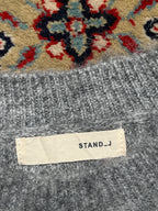 STAND J Grey Brushed Mohair-Style Cropped Crewneck Knit Sweater - M