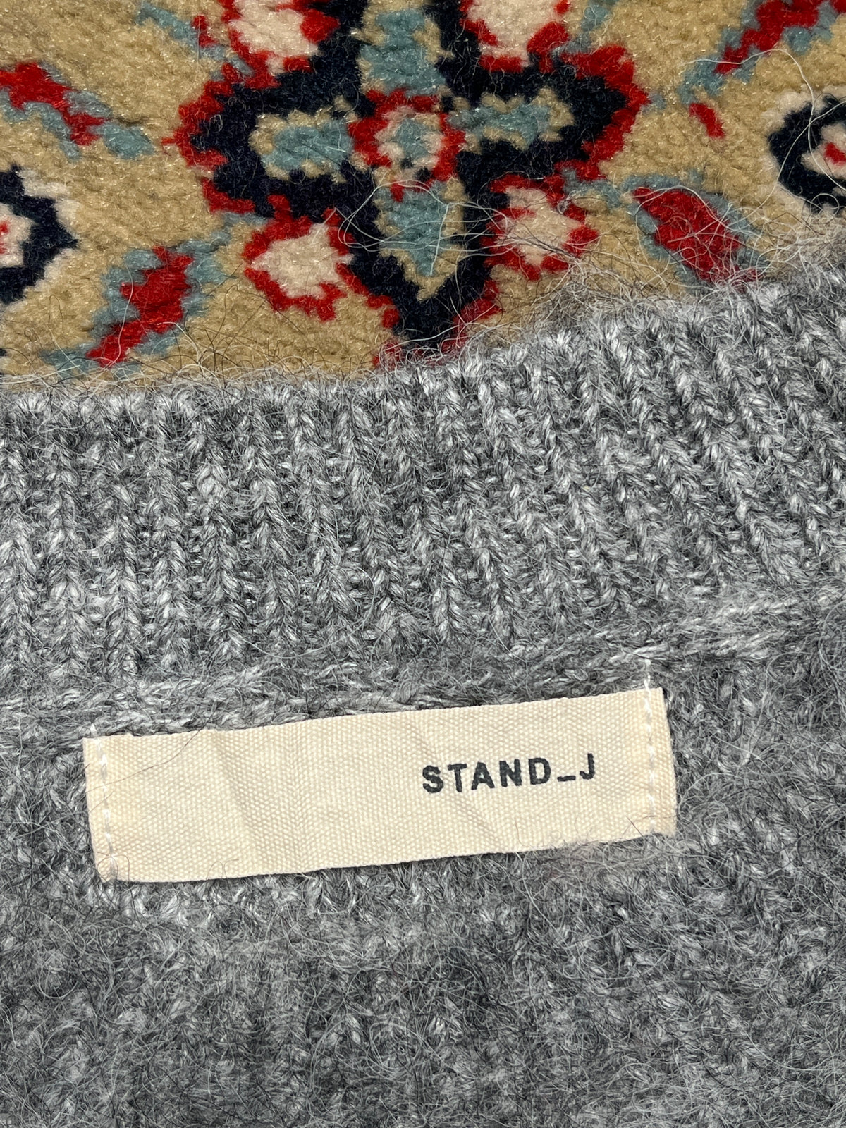 STAND J Grey Brushed Mohair-Style Cropped Crewneck Knit Sweater - M