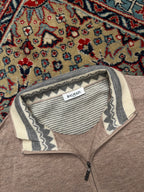 Balmain Paris Oatmeal Wool Fair Isle Trim Quarter-Zip Sweater - M