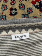 Balmain Paris Oatmeal Wool Fair Isle Trim Quarter-Zip Sweater - M