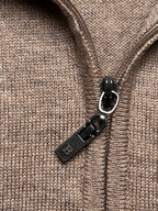 Balmain Paris Oatmeal Wool Fair Isle Trim Quarter-Zip Sweater - M