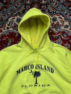 GILDAN Marco Island Florida Neon Yellow Graphic Fleece Hoodie - L
