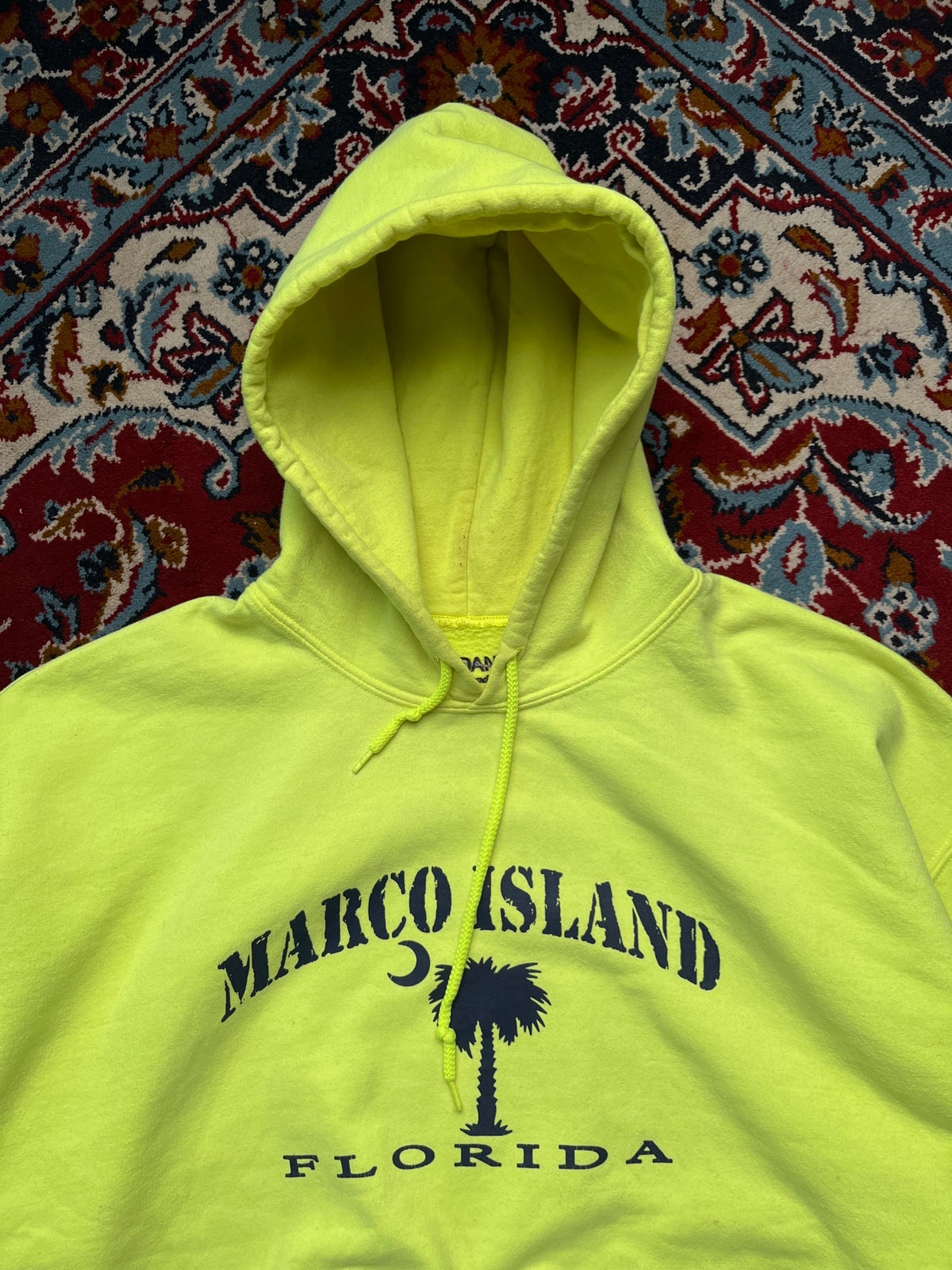 GILDAN Marco Island Florida Neon Yellow Graphic Fleece Hoodie - L