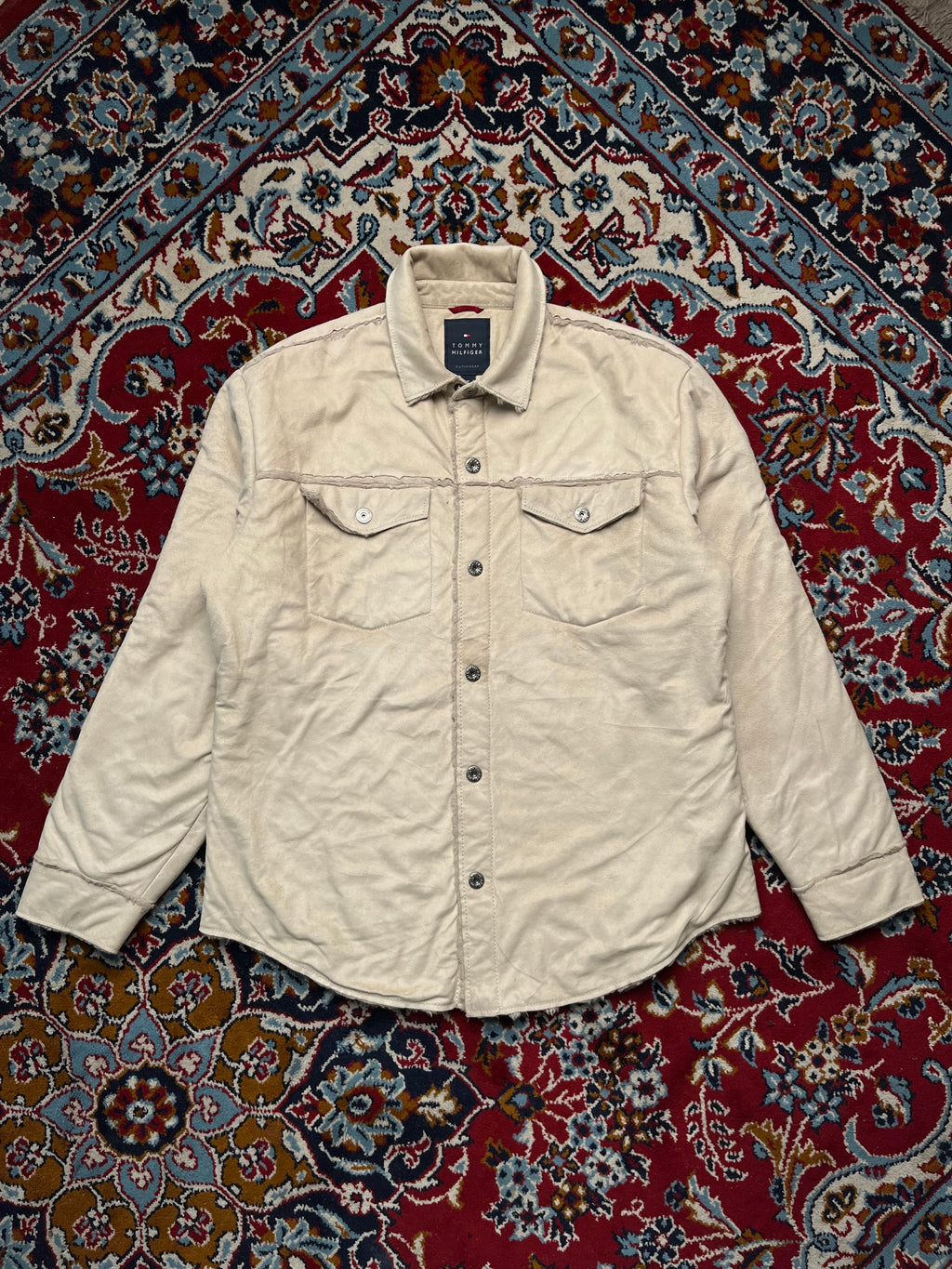 Tommy Hilfiger Faux Suede Sherpa Lined Raw Hem Jacket - L