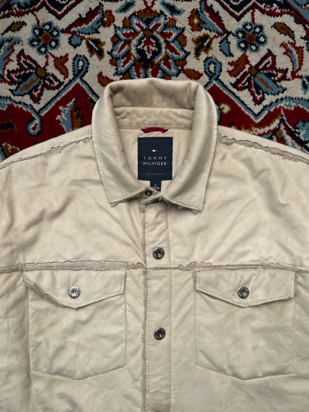 Tommy Hilfiger Faux Suede Sherpa Lined Raw Hem Jacket - L