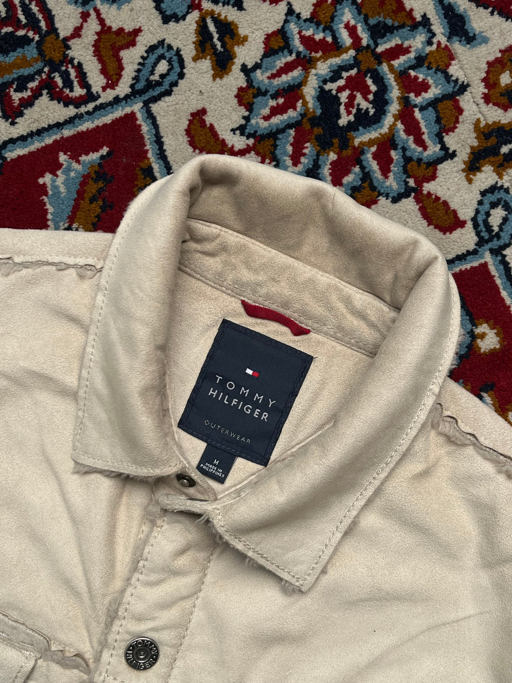 Tommy Hilfiger Faux Suede Sherpa Lined Raw Hem Jacket - L