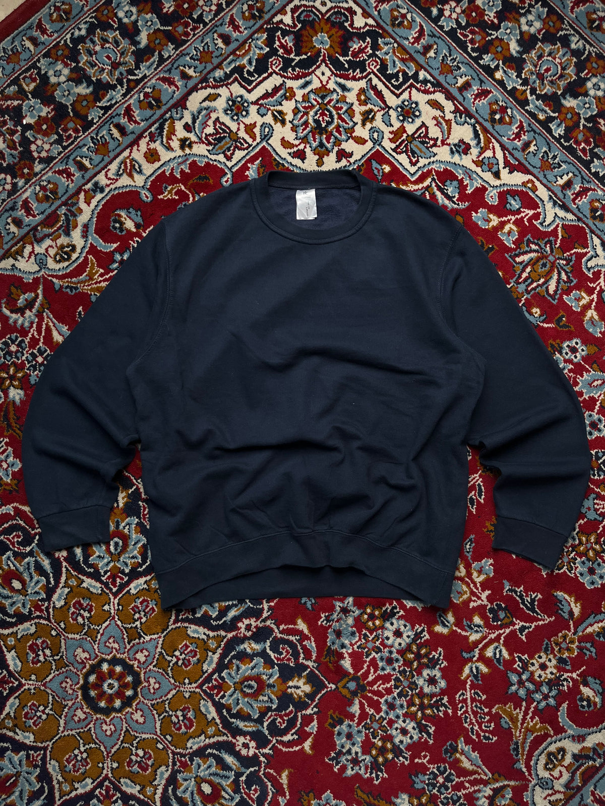 B&C Collection Plain Navy Blue Baggy Casual Crewneck Sweatshirt - L