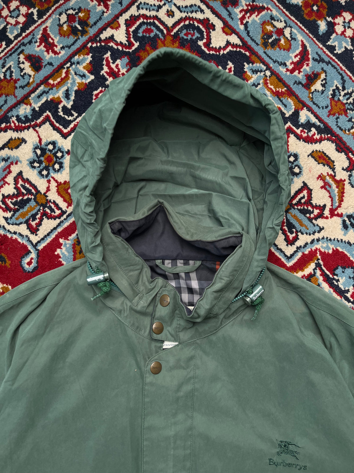Vintage Burberrys Green Nova Check Hooded Jacket - L