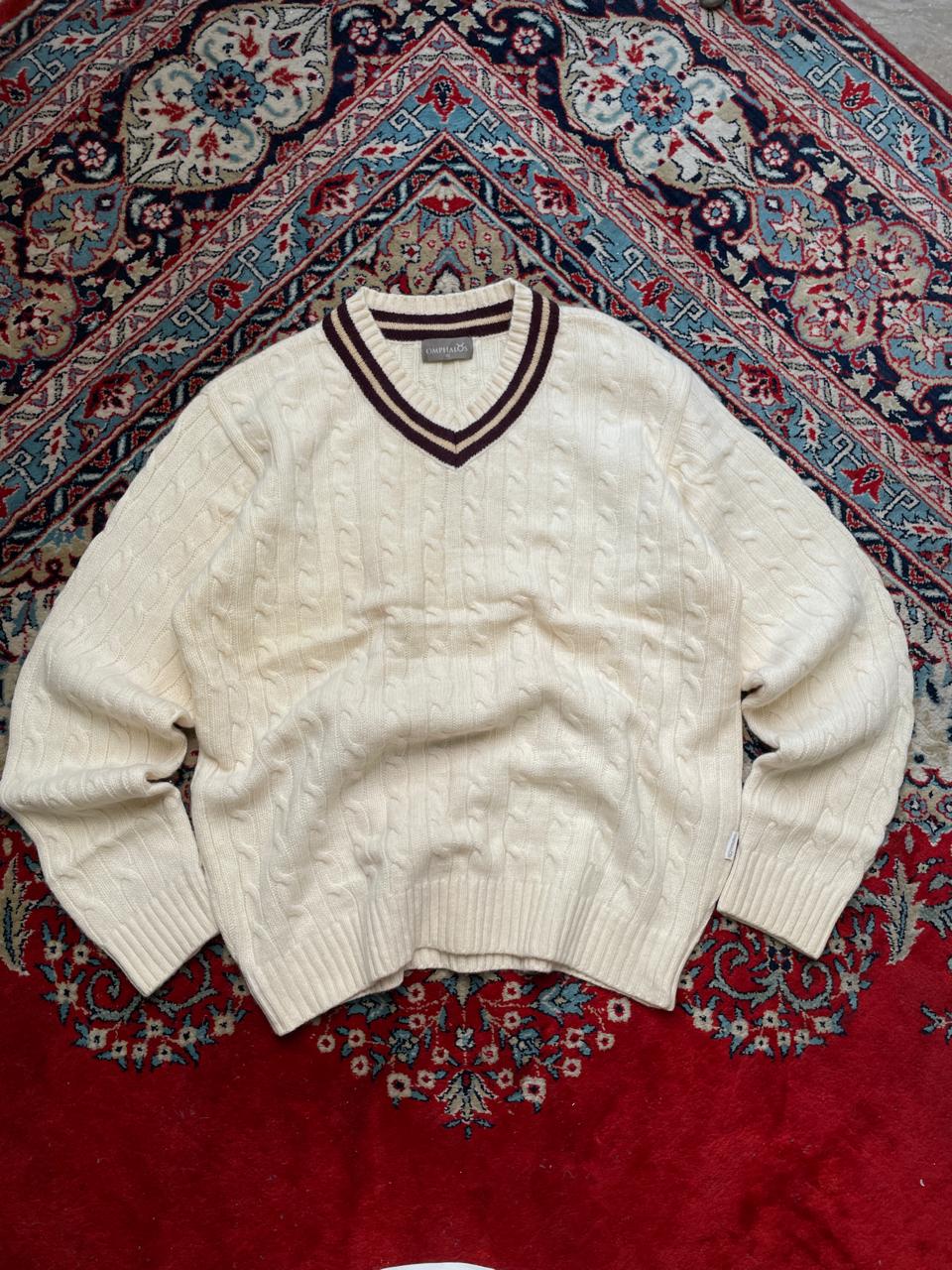 OMPHALOS KNITTED TEXTURED V NECK RELAXED FIT WOOL SWEATER