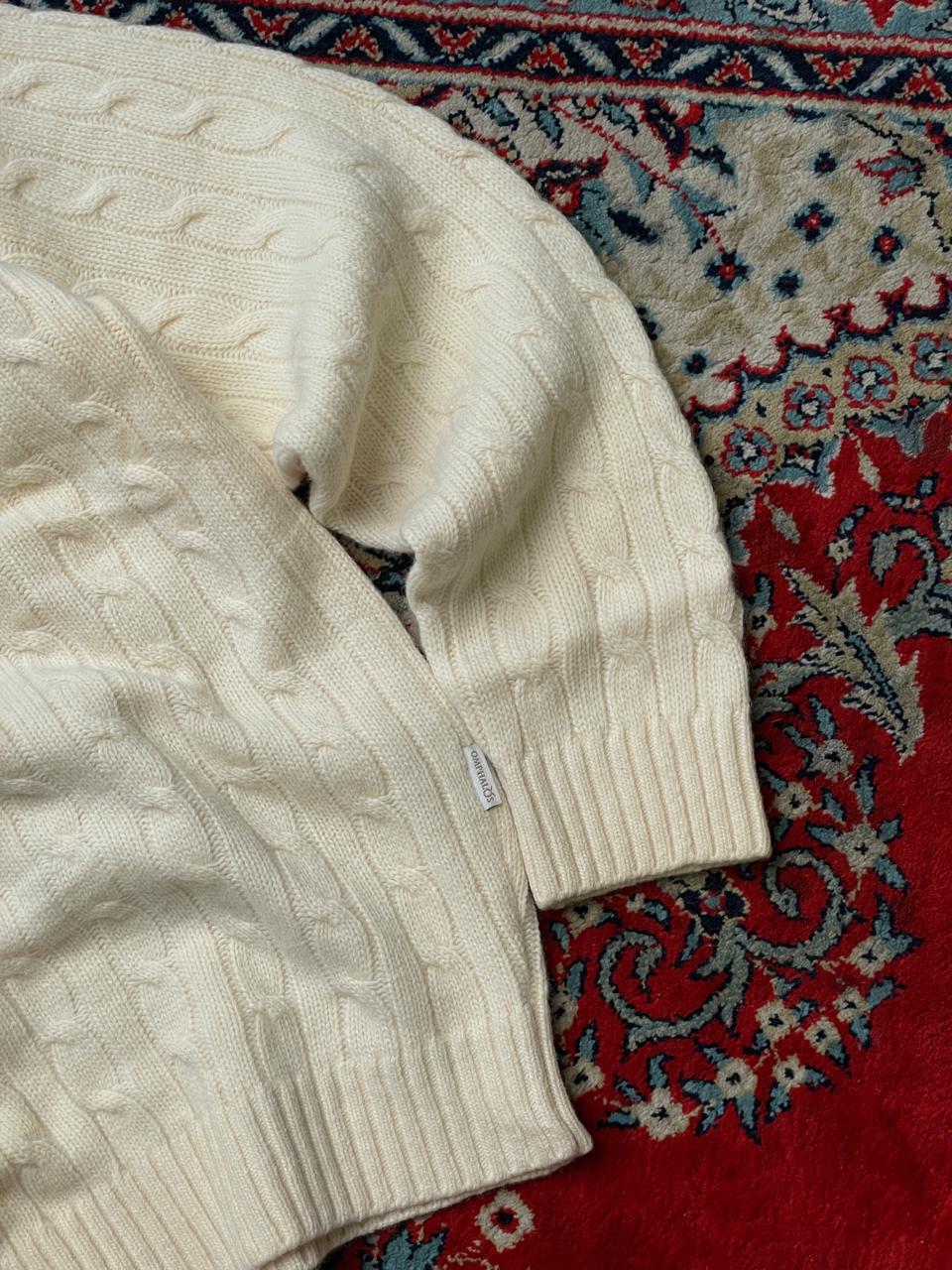 OMPHALOS KNITTED TEXTURED V NECK RELAXED FIT WOOL SWEATER