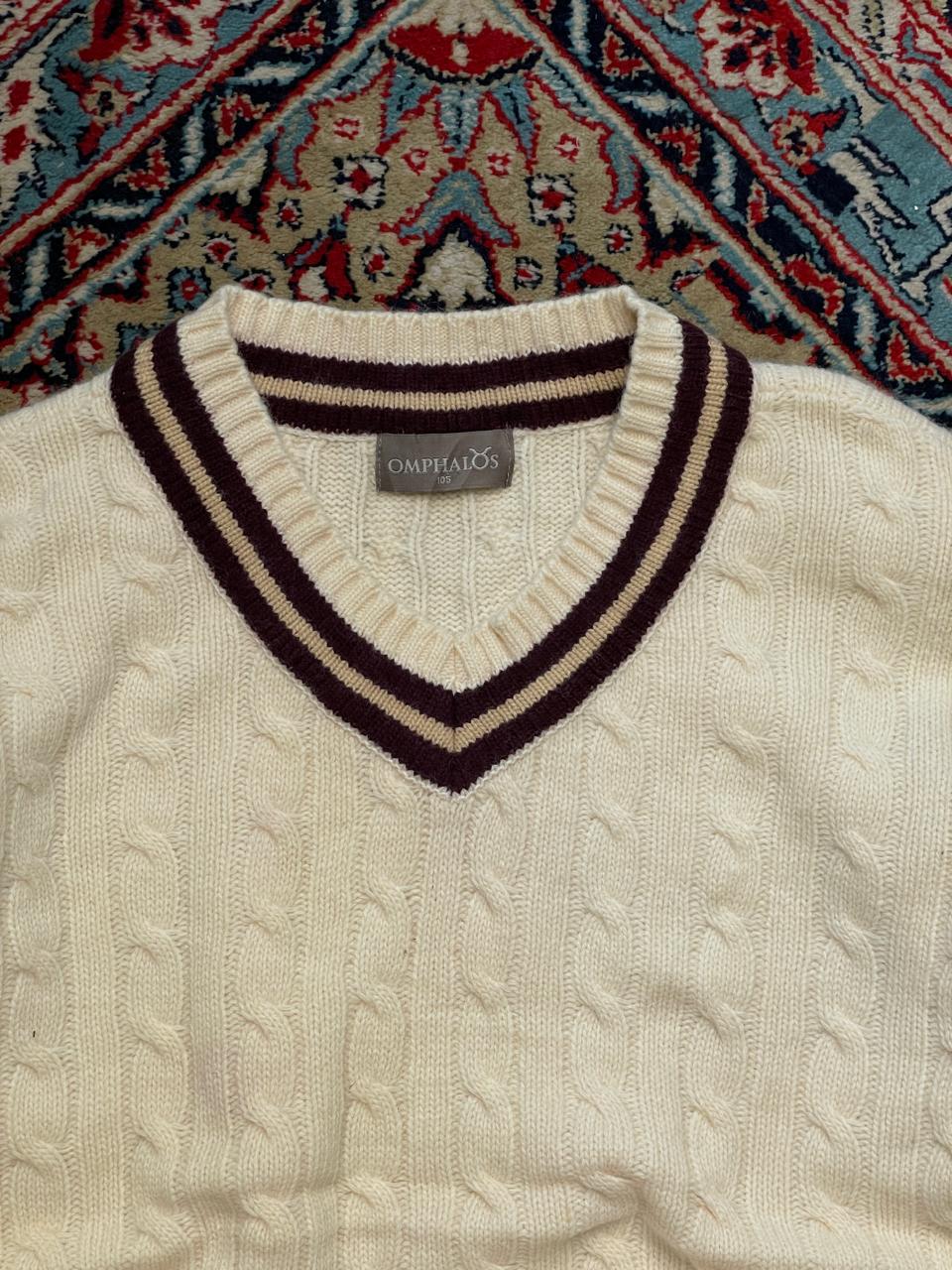 OMPHALOS KNITTED TEXTURED V NECK RELAXED FIT WOOL SWEATER