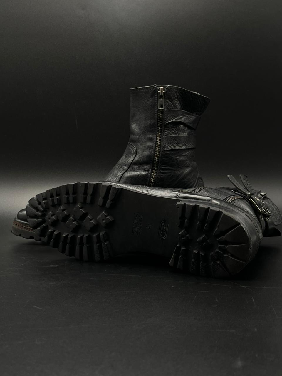 ZINDA BLACK LEATHER BOOTS with DUAL STRAPS