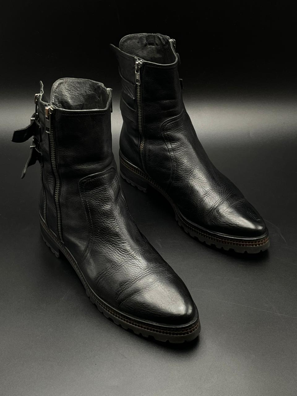 ZINDA BLACK LEATHER BOOTS with DUAL STRAPS