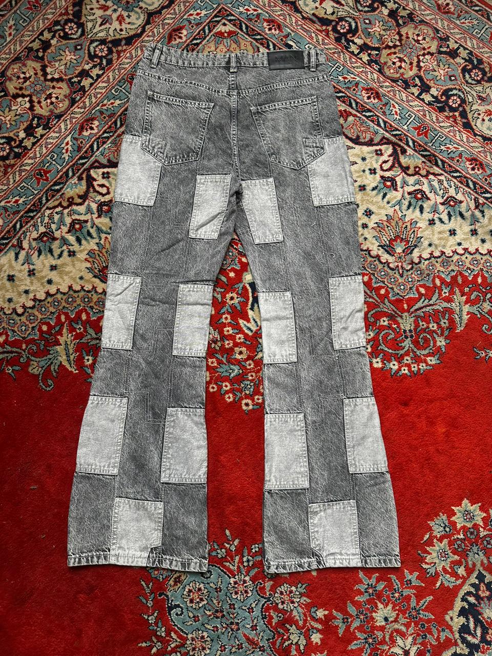 BOOHOO MAN GREY PATCHED RELAXED FIT PANTS