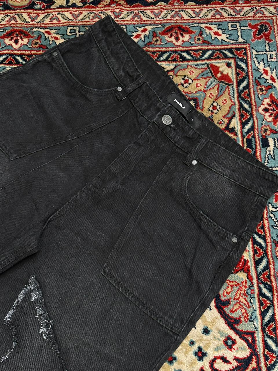 FAVELA WASHED BLACK PATCHED RELAXED FIT PANTS