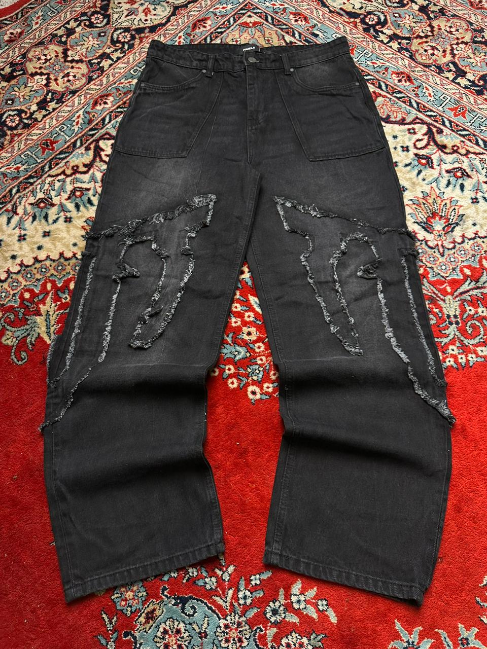 FAVELA WASHED BLACK PATCHED RELAXED FIT PANTS