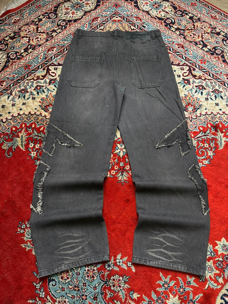 FAVELA WASHED GREY PATCHED RELAXED FIT PANTS
