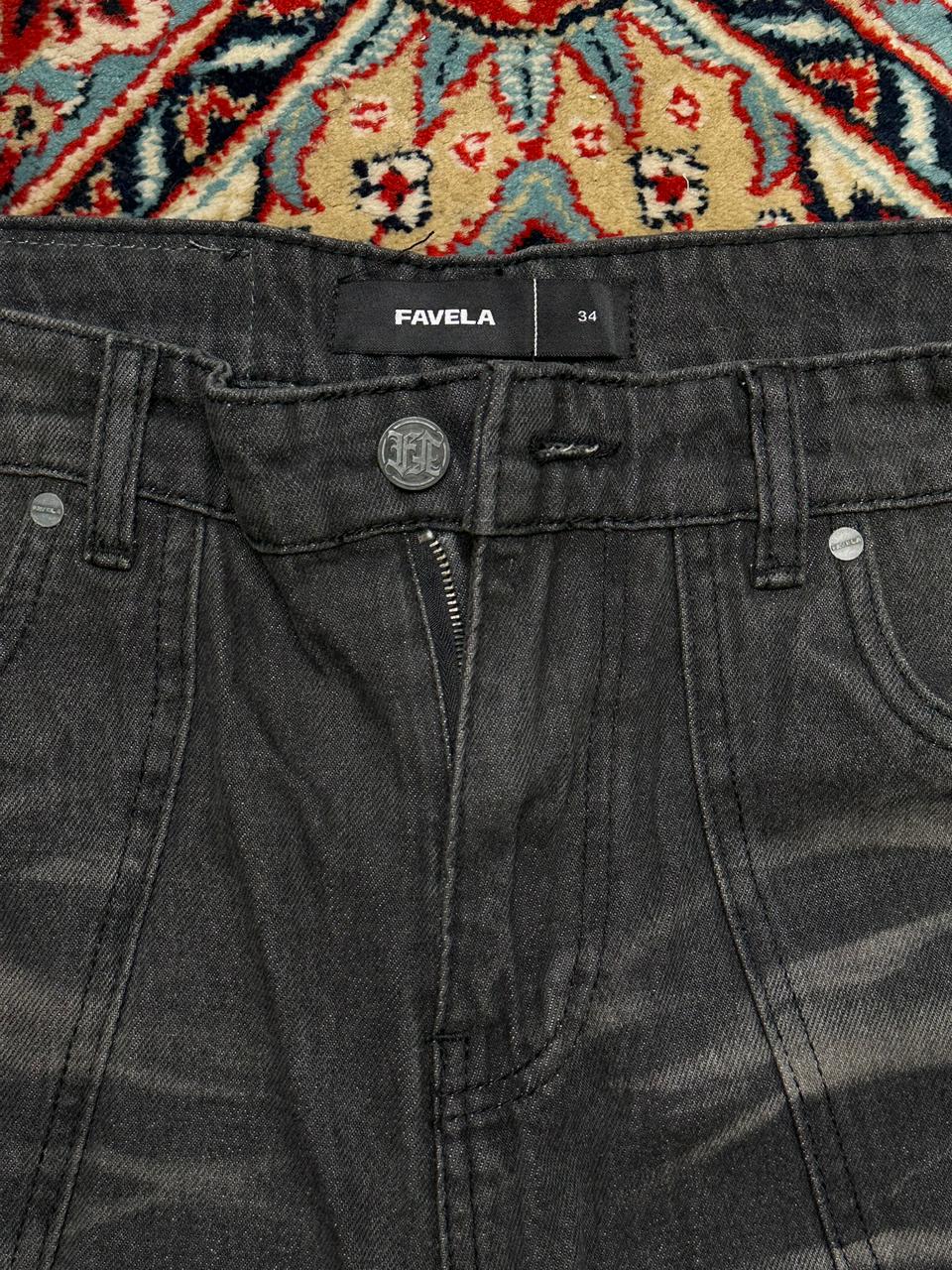 FAVELA WASHED GREY PATCHED RELAXED FIT PANTS