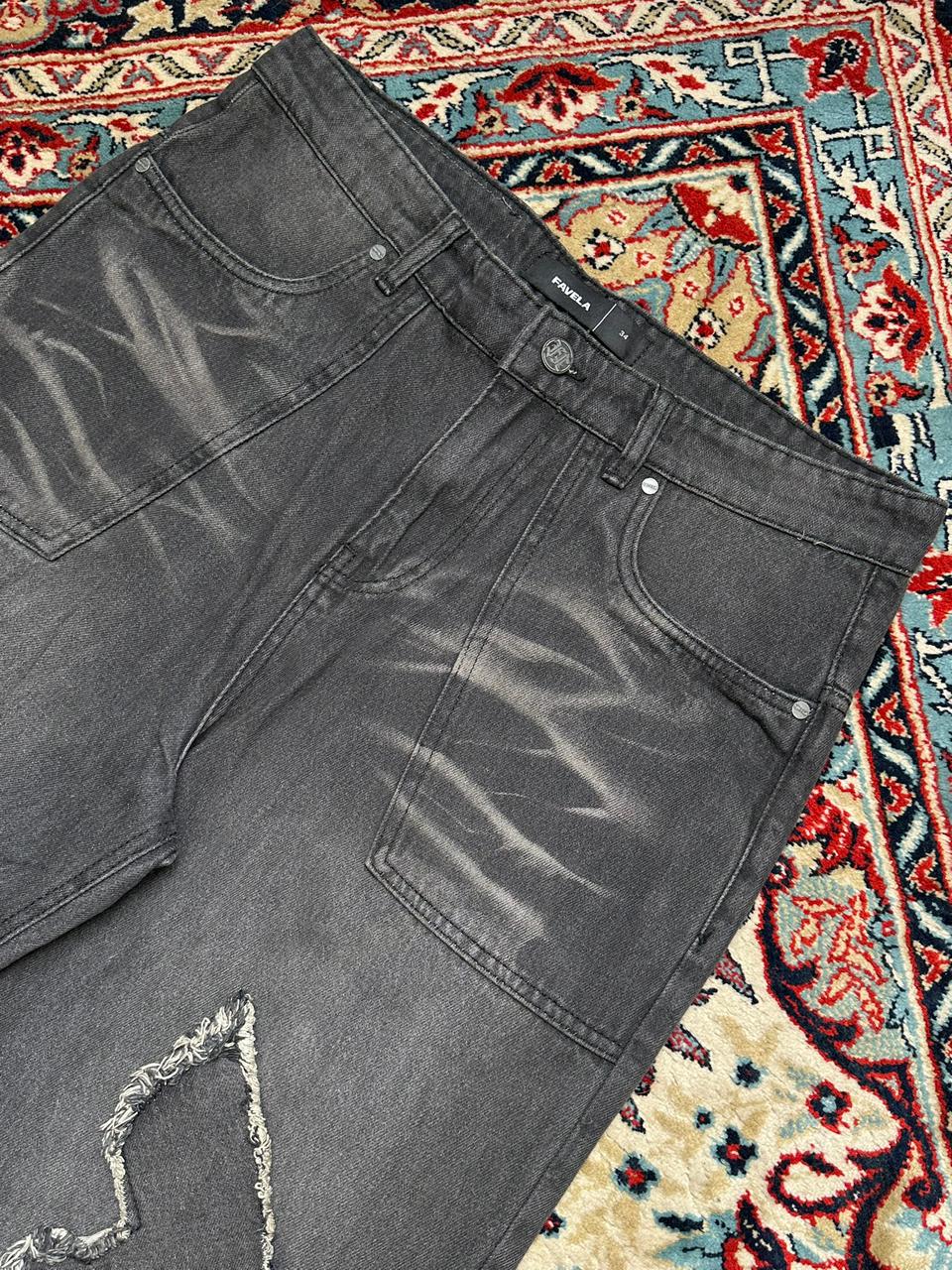 FAVELA WASHED GREY PATCHED RELAXED FIT PANTS