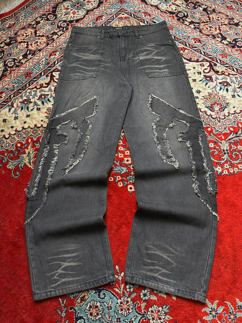 FAVELA WASHED GREY PATCHED RELAXED FIT PANTS