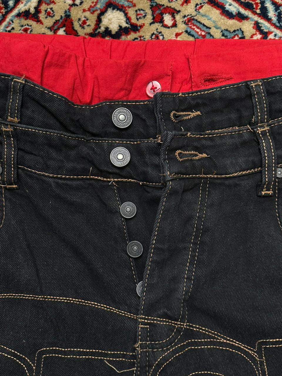 BOOHOO MAN Blackish Indigo Embroidered BAGGY PANTS