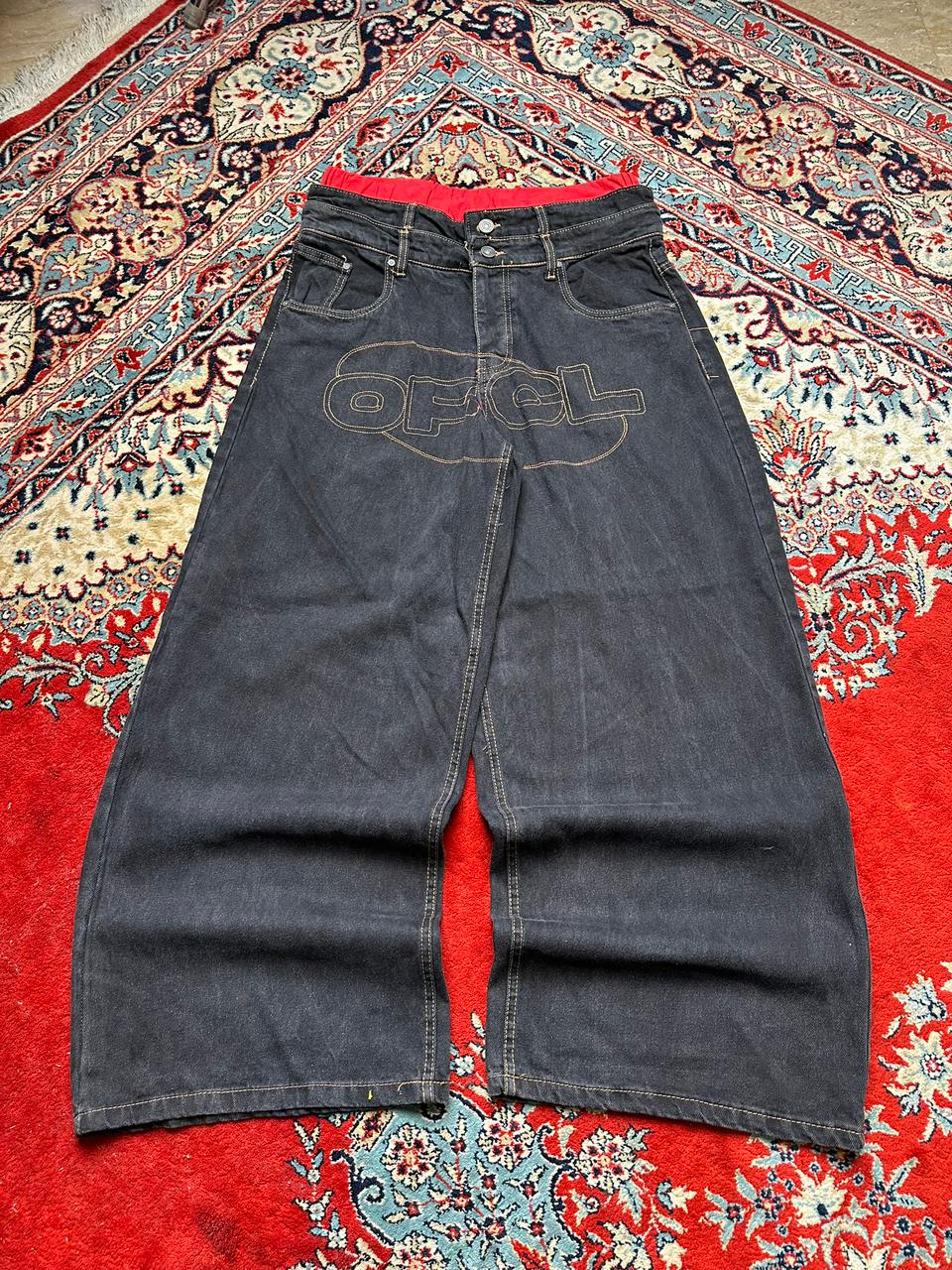 BOOHOO MAN Blackish Indigo Embroidered BAGGY PANTS