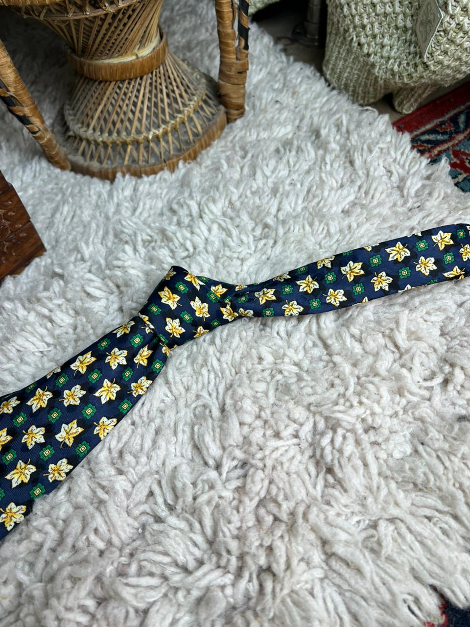 Tootal Vintage Navy Blue Leaf and Geometric Pattern Tie