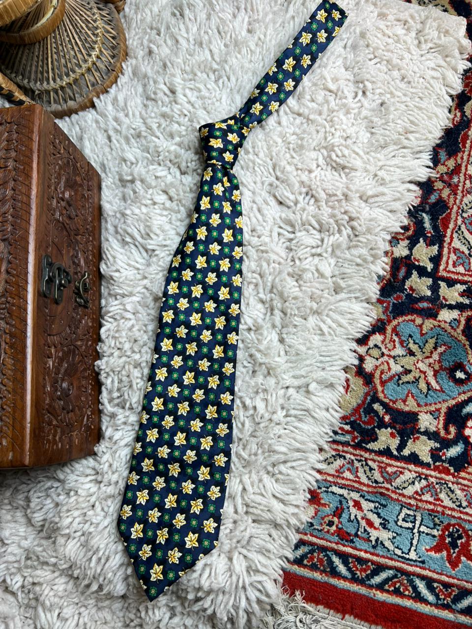 Tootal Vintage Navy Blue Leaf and Geometric Pattern Tie