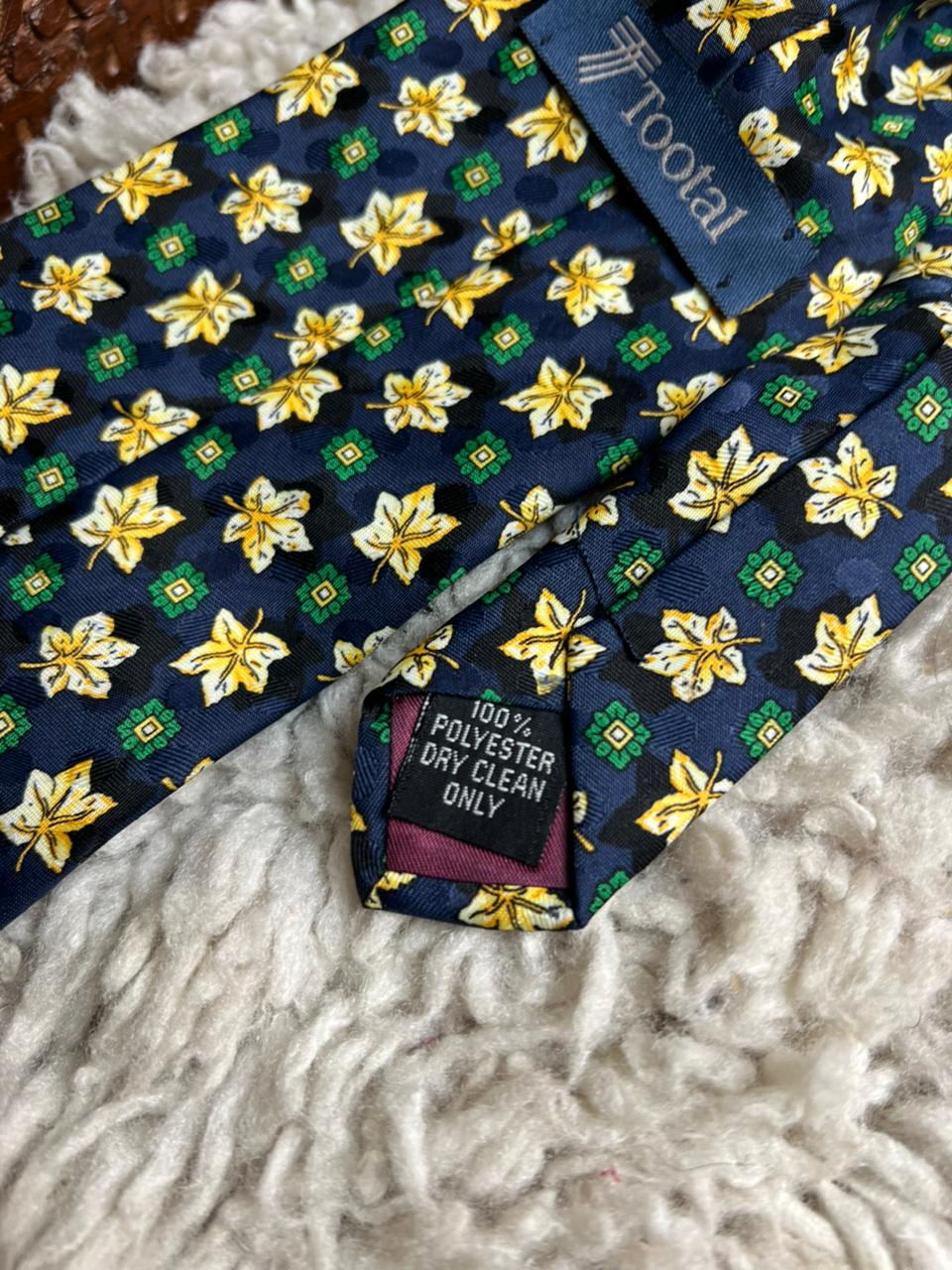 Tootal Vintage Navy Blue Leaf and Geometric Pattern Tie