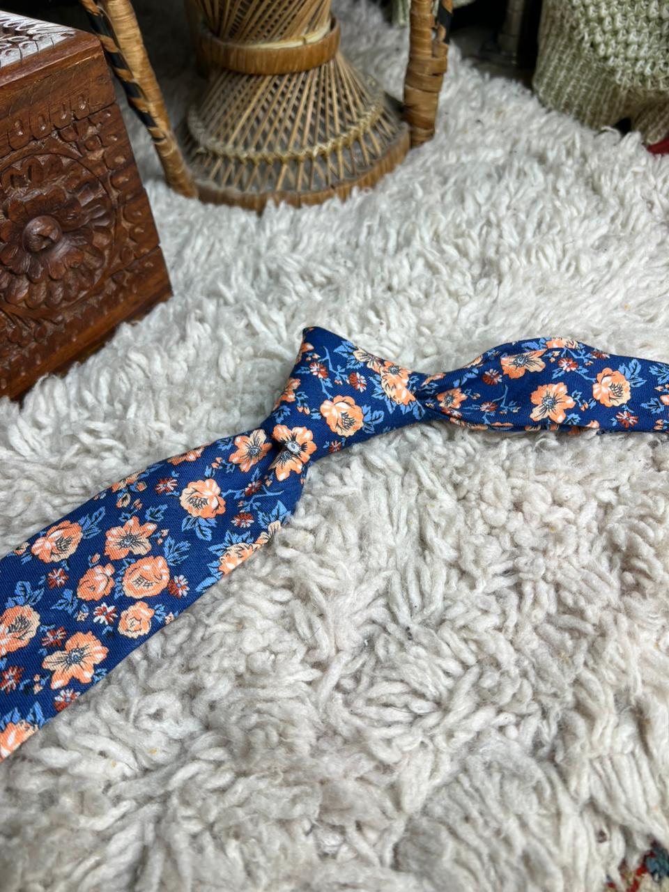 George Cotton-Linen Floral Necktie