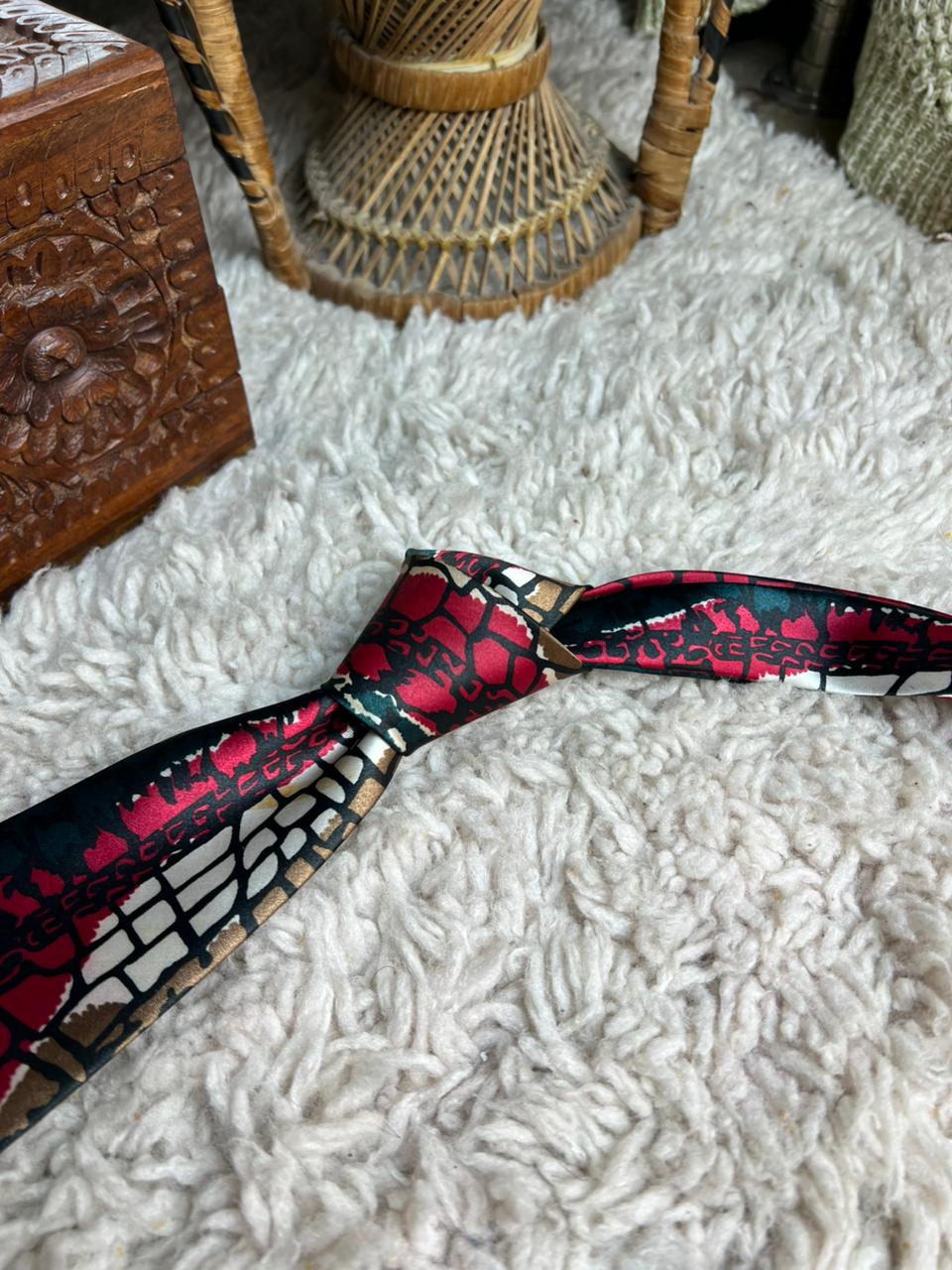JH Classic Milano Abstract Earth Tone & Magenta Mosaic Necktie