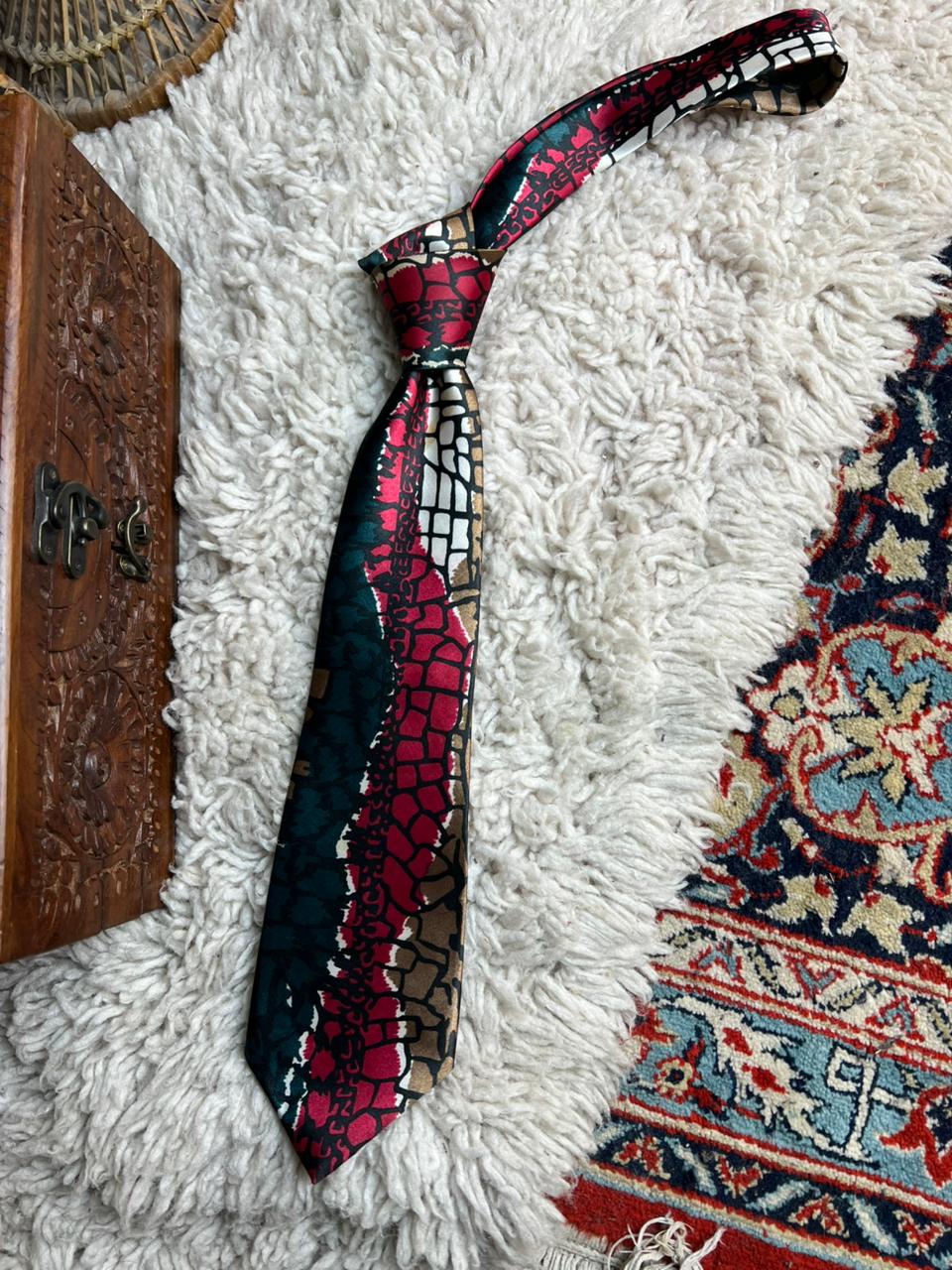 JH Classic Milano Abstract Earth Tone & Magenta Mosaic Necktie