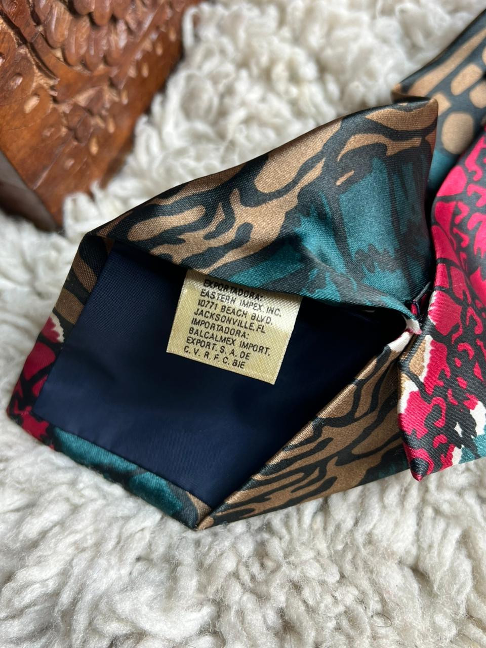 JH Classic Milano Abstract Earth Tone & Magenta Mosaic Necktie