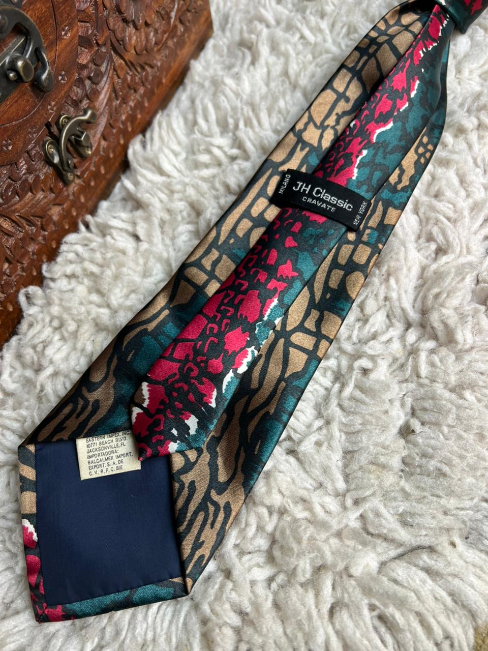 JH Classic Milano Abstract Earth Tone & Magenta Mosaic Necktie